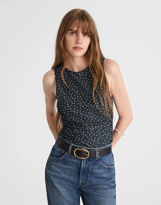 Ruched Mesh Top in Polka Dot | Madewell