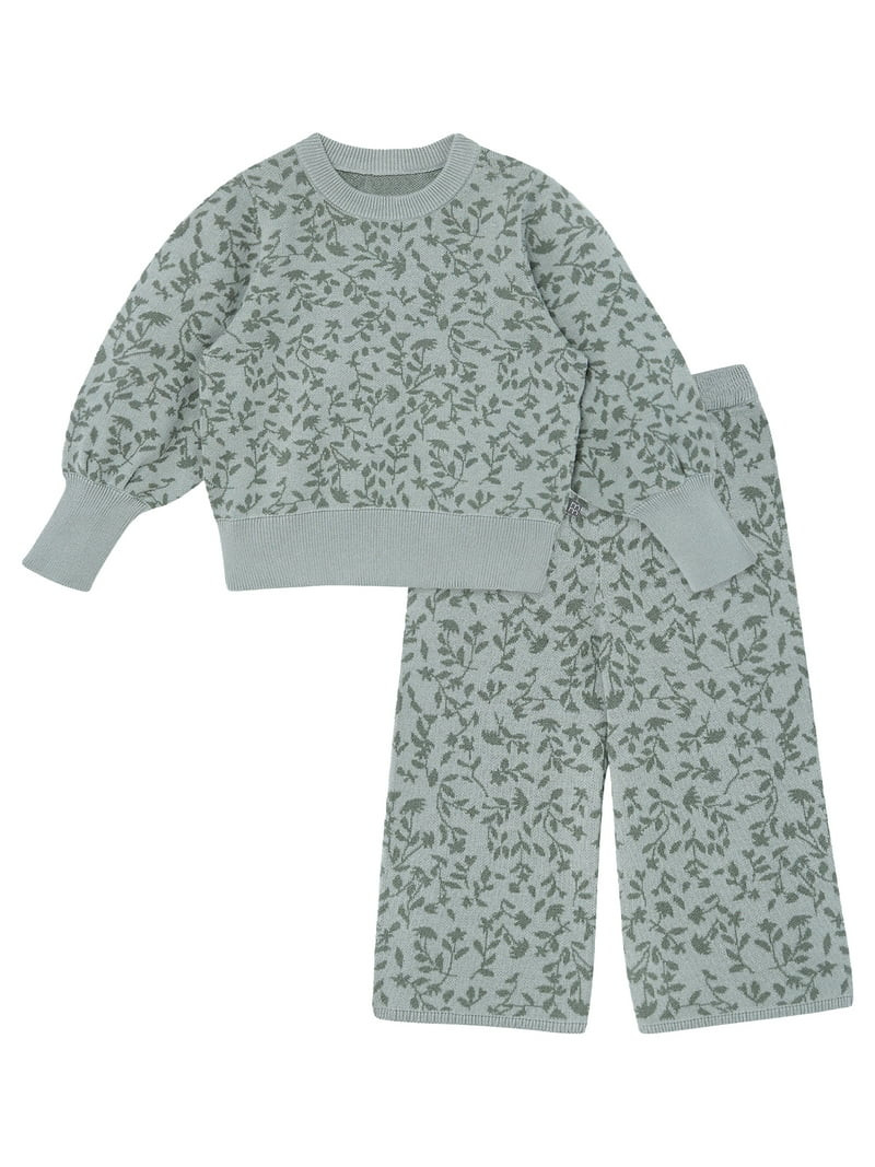 Modern Moments by Gerber Toddler Girl Jacquard Sweater Knit with Wide Leg Pant Set, Sizes 12M-5T | Walmart (US)