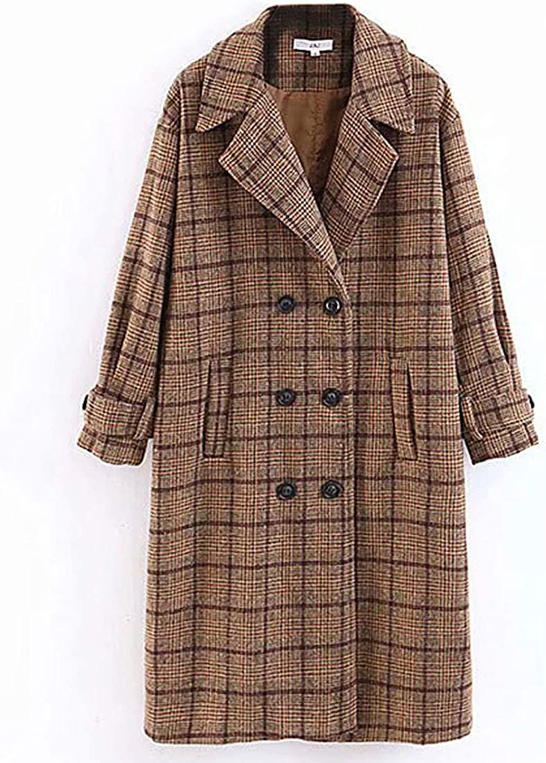 Gihuo Women's Vintage Lapel Double Breasted Plaid Pea Coat | Amazon (US)