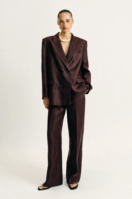 100% LINEN DOUBLE BREASTED BLAZER WITH SHOULDER PADS | Zara US