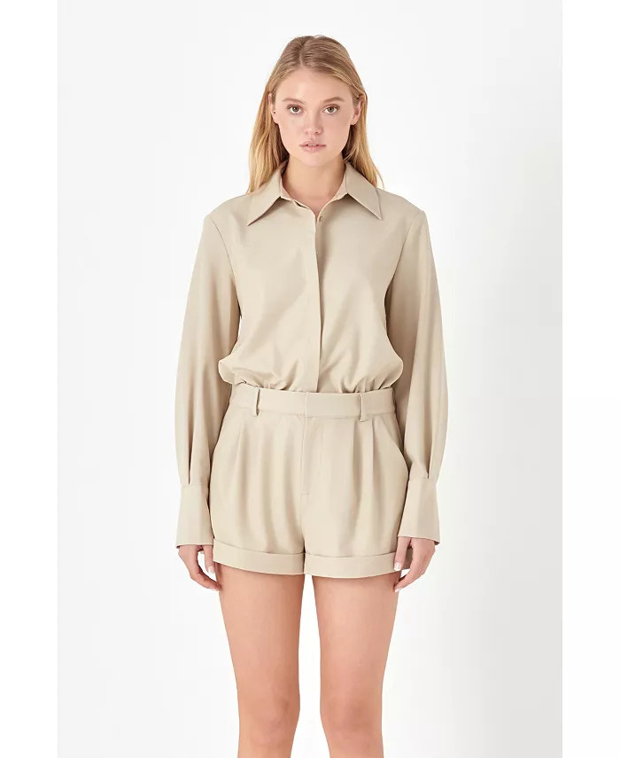 Women's Long Sleeve Collared Romper | Macy's