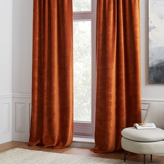 Worn Velvet Curtain, Blackout Lining, Copper 48"x108" | West Elm (US)