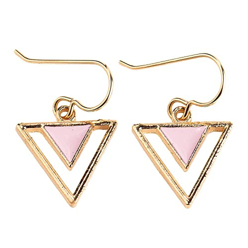 Gold Enameled Tribal Triangle Drop Earrings in Multiple Colors (Pink) | Amazon (US)