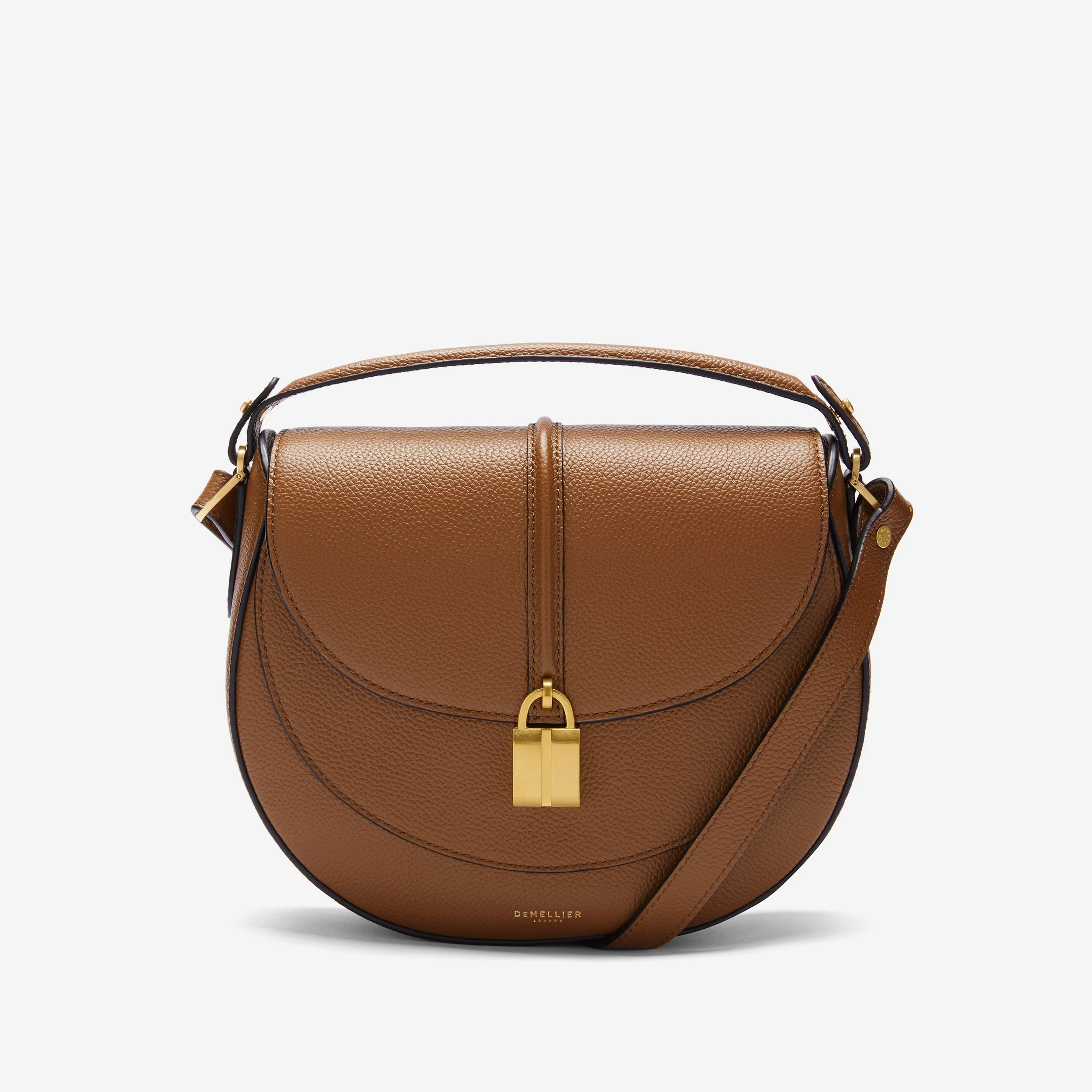 The Siena Saddle | Tan Small Grain | Demellier | DeMellier