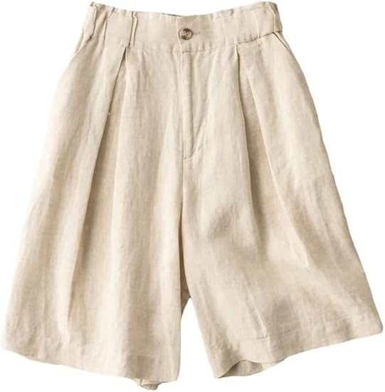 Kinghua Wide Leg Linen Shorts for Women Elastic High Waisted Pleated Casual Loose Bermuda Shorts | Amazon (US)