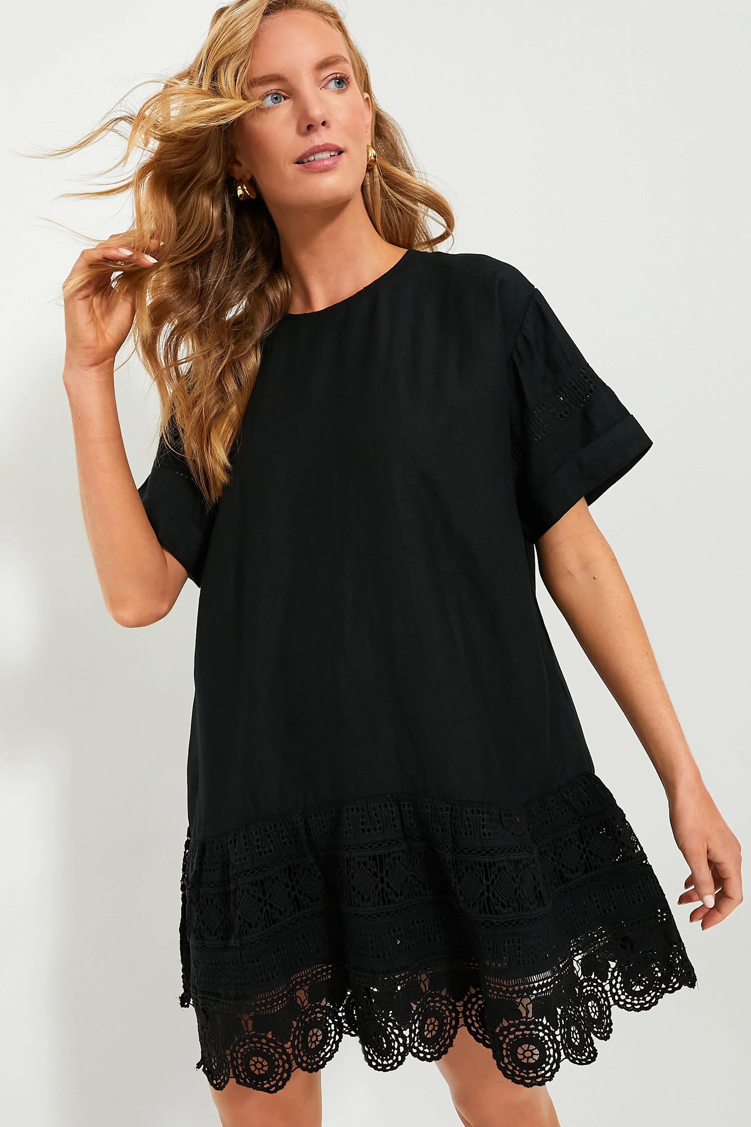 Black Rosina Embroidery Short Sleeve Tunic Dress | Tuckernuck (US)