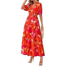 PRETTYGARDEN Women's Summer Maxi Dress 2025 Resort Wear Boho Floral V Neck Puff Short Sleeve Ruff... | Amazon (US)