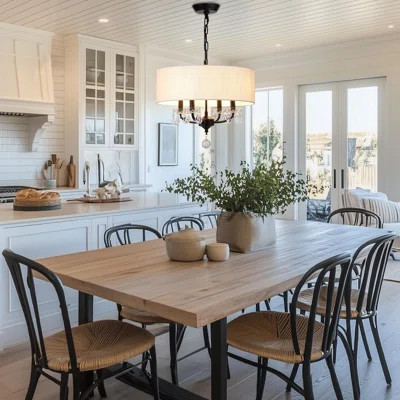 Modern Crystal Drum Chandelier With Beige Linen Shade, 4-Light Adjustable Chain, E12 Base, Ideal For Bedroom, Dining Room, Living Room, Kitchen Island | Wayfair North America