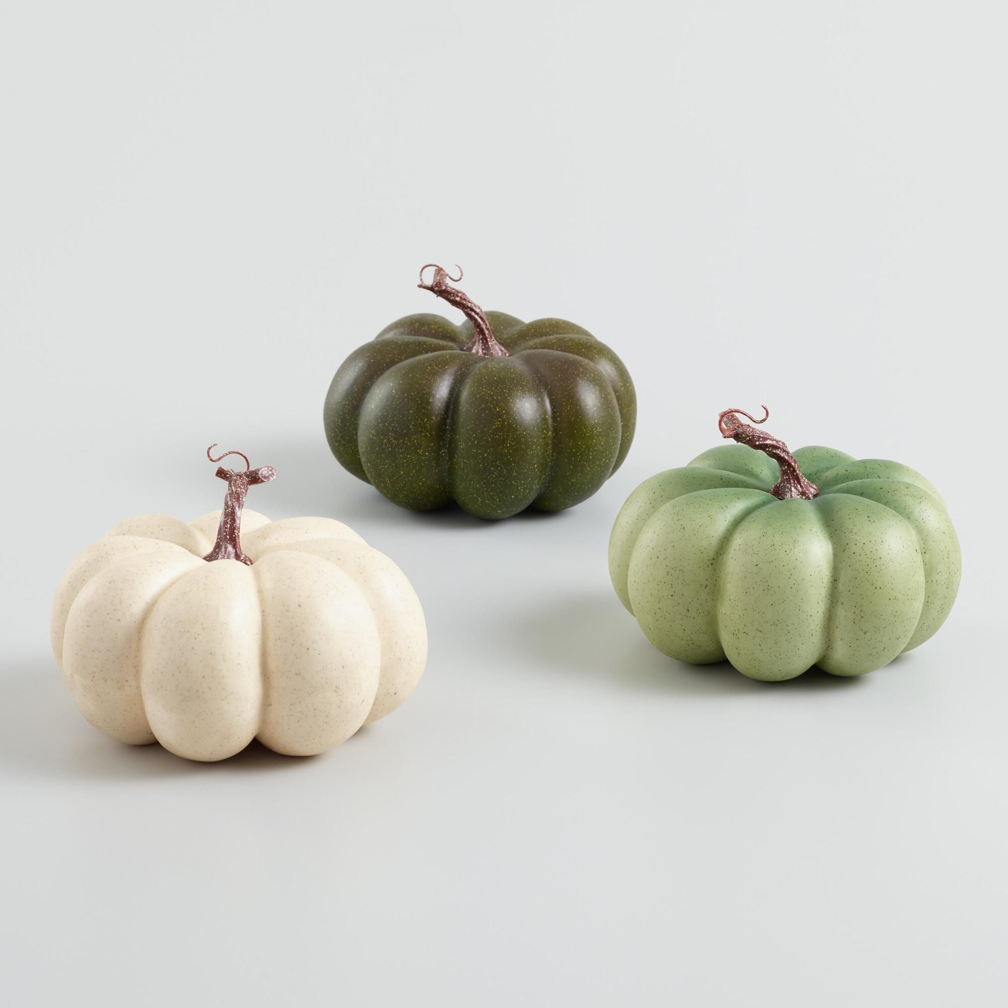 Medium Ivory and Green Faux Heirloom Pumpkins Set of 3 by World Market | World Market