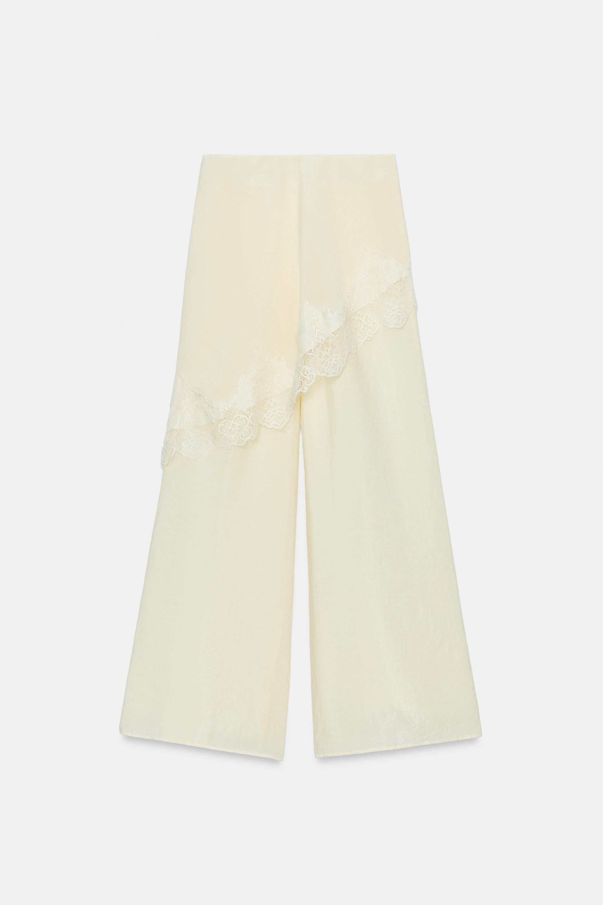 WIDE LEG PAREO PANTS WITH LACE | Zara US