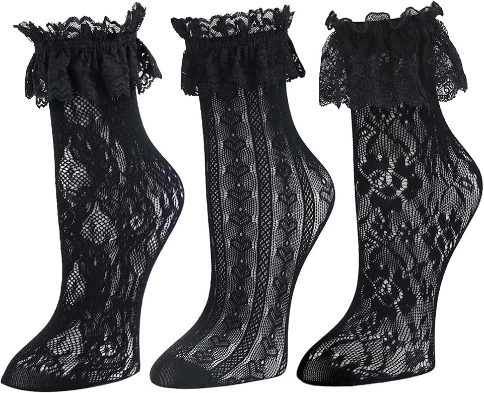 RMSWEETYIL Lace Ruffle Ankle Socks for Women, Lace Trim Frilly Socks | Amazon (US)