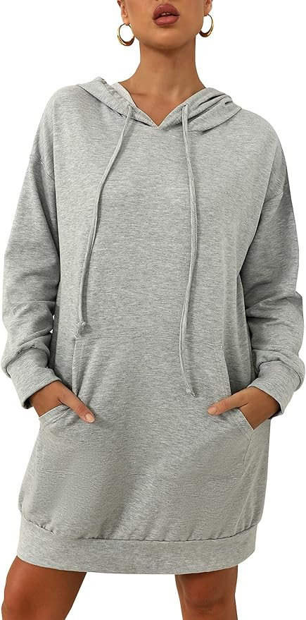 Quenteen Women Christmas Hooded Dress Casual Long Sleeve Oversized Sweatshirts Dress with Pocket | Amazon (US)