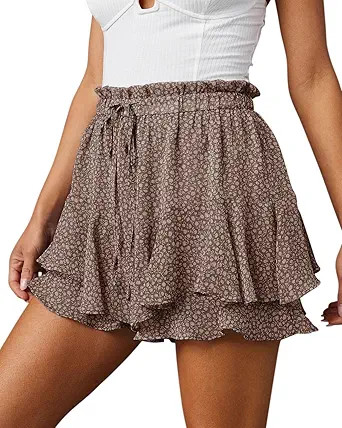 Flowy Shorts for Women Casual Boho Floral Skorts Ruffle Mini Skirts Running Tennis Butterfly Chif... | Amazon (US)