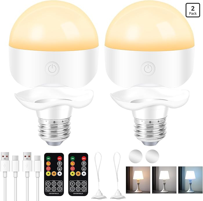 E26 Rechargeable Light Bulbs,Magnetic LED Portable Bulb with Remote and Timer, Battery Operated a... | Amazon (US)