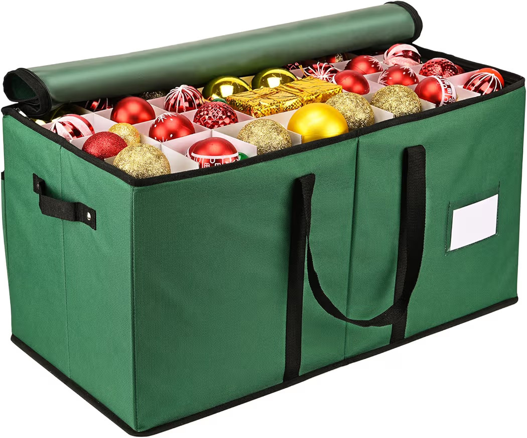 Christmas Ornament Storage Box, Mrrihand Xmas Decoration Organizer with Adjustable Dividers - Sto... | Amazon (US)