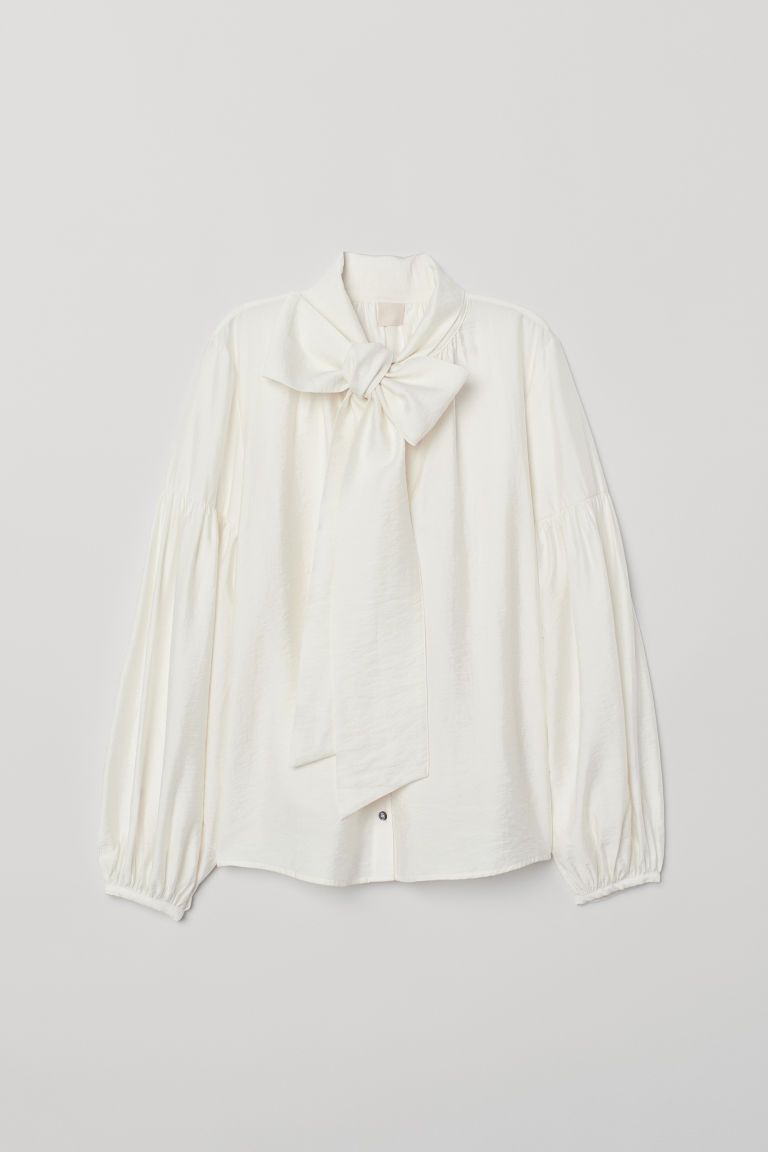 H & M - Tie-collar blouse - White | H&M (UK, MY, IN, SG, PH, TW, HK)