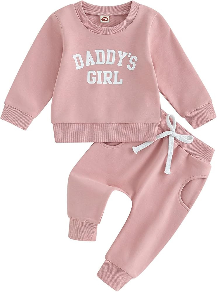 Toddler Baby Girl Clothes Daddys Girl Long Sleeve Pullover Sweatshirt Stretch Jogger Pants Infant... | Amazon (US)