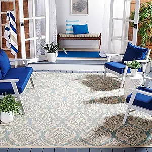 SAFAVIEH Beach House Collection 8' x 10' Aqua / Cream BHS135K Indoor/ Outdoor Non-Shedding Easy C... | Amazon (US)