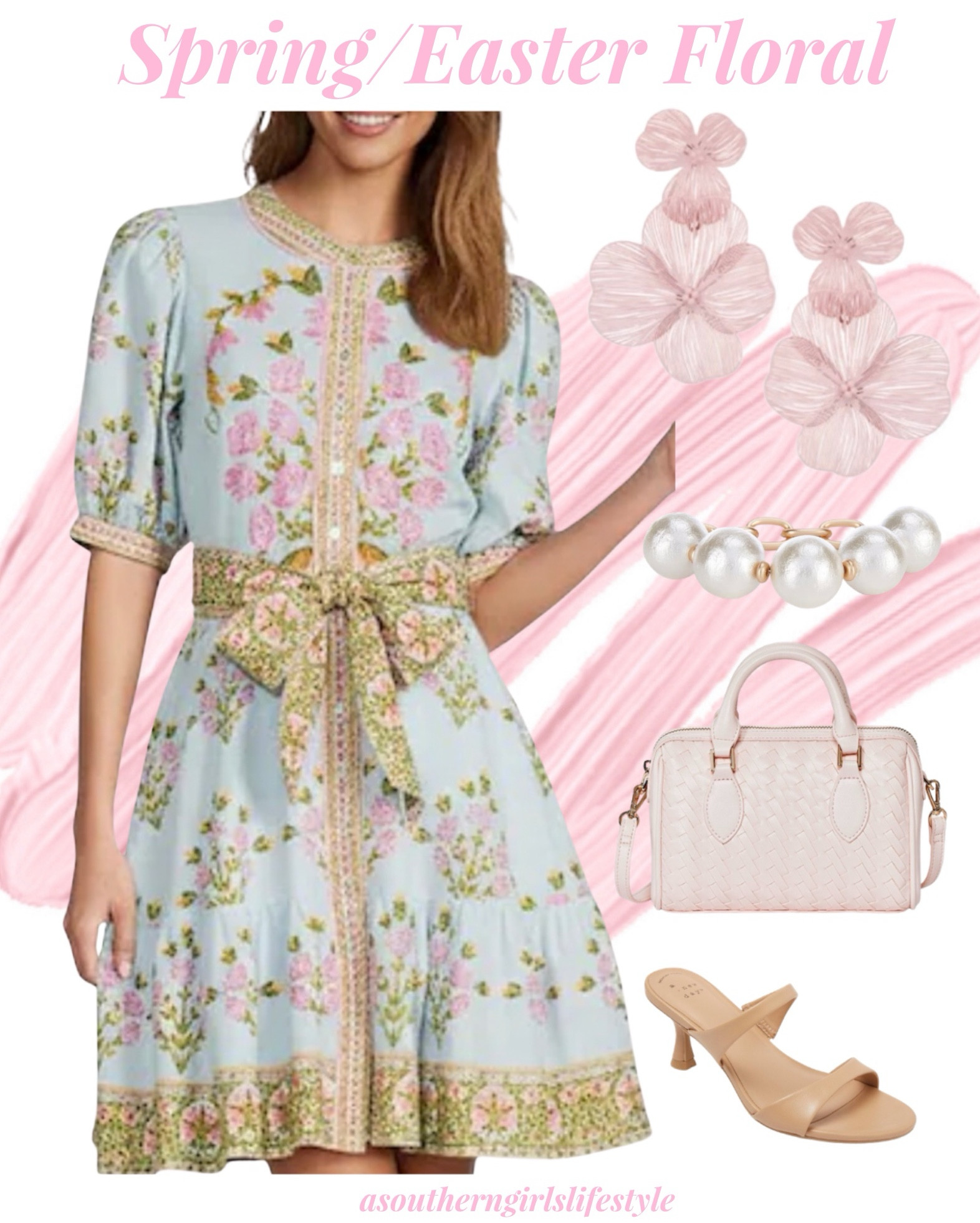 Love this New Floral Dress in the Short & Maxi! Beautiful for Easter, Wedding Guest, Baby Shower, Church .. anywhere! 

Sky Blue Floral Crew Neck A-Line Dress, Pink Open Flower Double Drop Earrings, Pearl Bracelet, Mini Pink Woven Purse & Tan Sandal Heels

#LTKootd #LTKSeasonal #LTKPetite