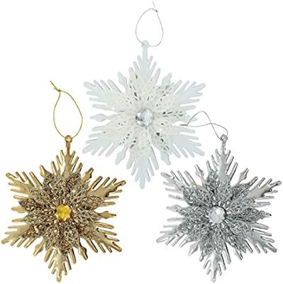 Christmas Decorations Glittery Metal Snowflake Ornaments Celebrate a Holiday Tree Hanging Home Li... | Amazon (US)