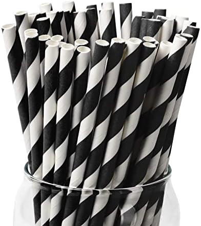 [100 Pack] Black Paper Straws, Biodegradable Black and White Stripe Paper Straws for Birthdays, W... | Amazon (US)