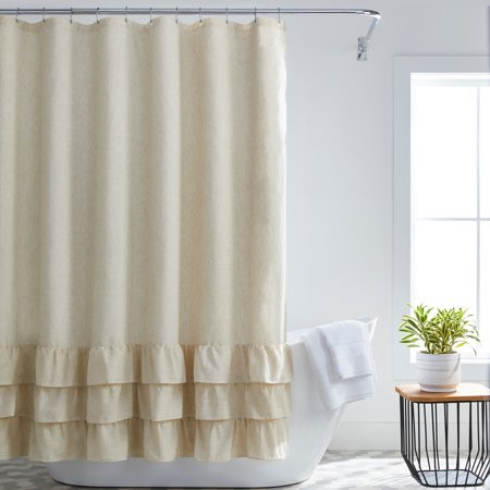 Better Homes & Gardens Blaine Ruffle Bathroom Polyester Linen Shower Curtain Beige 72 x72 | Walmart (US)