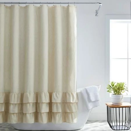 Better Homes & Gardens Blaine Ruffle Bathroom Polyester Linen Shower Curtain Beige 72 x72 | Walmart (US)