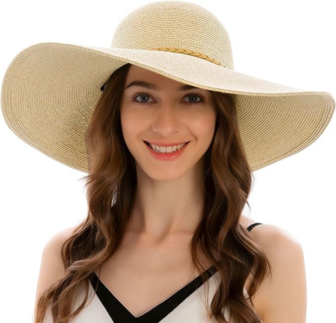 Verabella Sun Hats for Women UV Protection Wide Brim UPF 50 Foldable Floppy Straw Beach Hat with ... | Amazon (US)