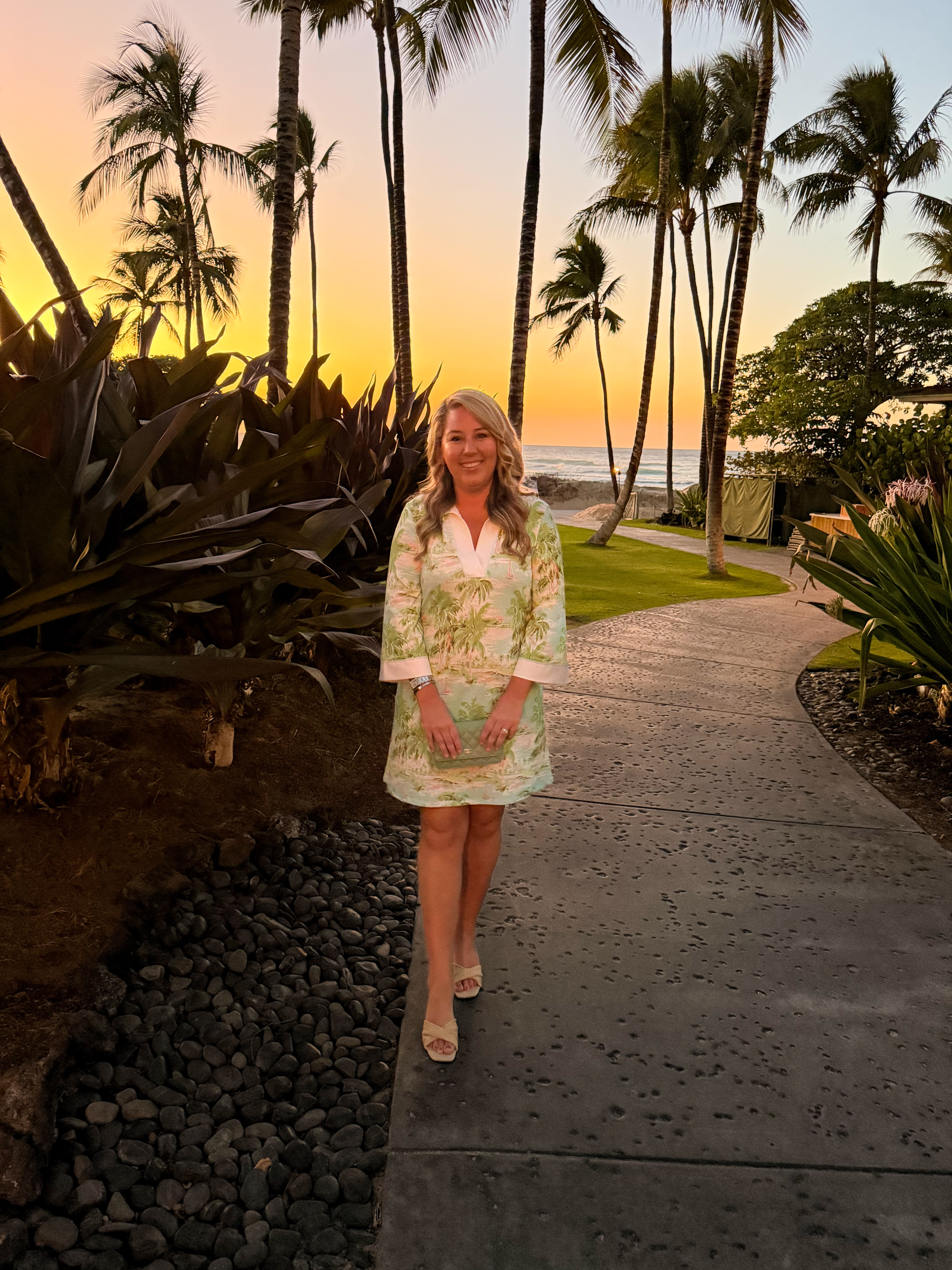 Hawaii welcome party outfit! I'm in the size XL and it is roomy. I'm 5'9" for reference. Wedge sandals are comfy and fit true to size! Use code LIFEONVIRGINIASTREET on my purse (and others) for one month free! 

 #LTKOver40 #LTKMidsize #LTKTravel