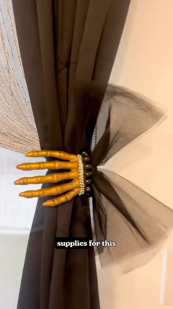 How creepy (in the best way) are those?! 

I originally grabbed these Dollar Tree skeleton hand stakes for a different project that didn’t work 

But as I was tying back my new Halloween curtains I thought… wait a minute 🤔💭💀

Turns out with a little paint + ✨zhuzh✨ they’re the creepiest & chic-est Halloween home decor 

*Comment HANDLED to have the link to all of the supplies sent to your inbox 💌
•
•
•
#dollartreediy #halloweendiy #halloweendecorideas #easydiy Halloween decor DIYs, Halloween diy, Halloween decor inspo, how to diy, dollar tree Halloween decor idea, dollar tree diy