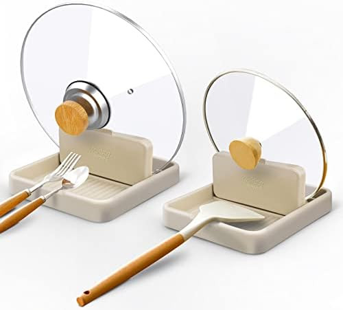 Spoon Rest for Kitchen Counter - 2Pack Spoon Holder for Stove Top, Pot Lid Holder with Drip Pad f... | Amazon (US)