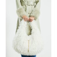 River Island Cream Faux Fur Shoulder Bag | River Island UK & IE
