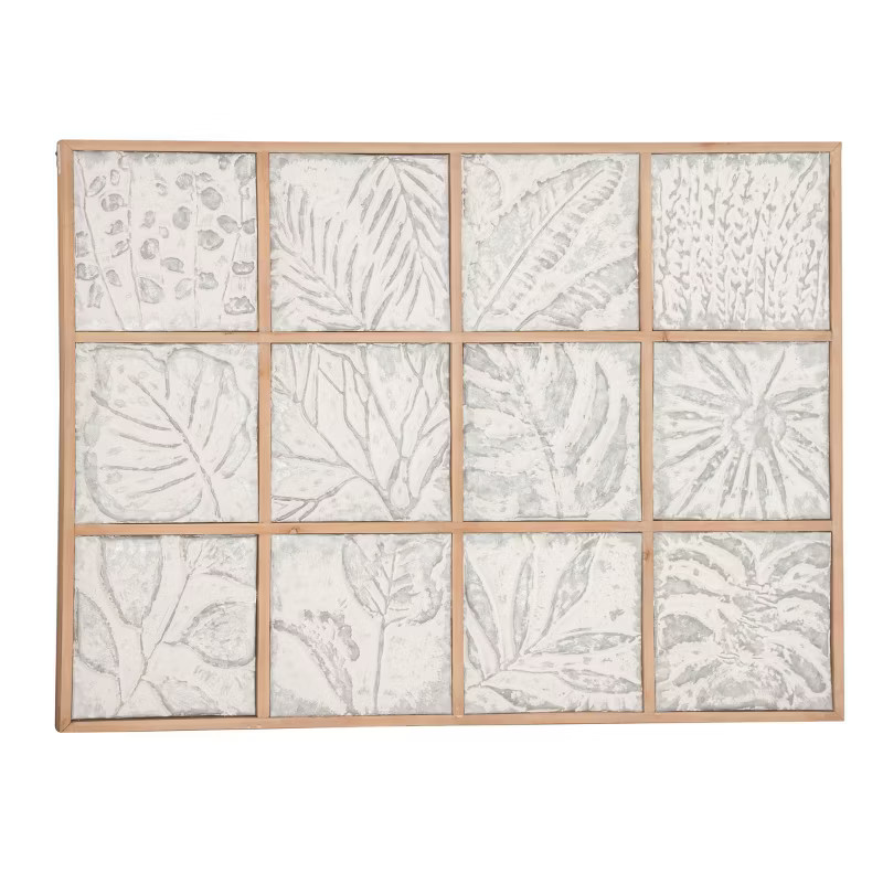 Metal Leaf Tropical Wall Decor with Wood Frames Gray - Olivia & May | Target