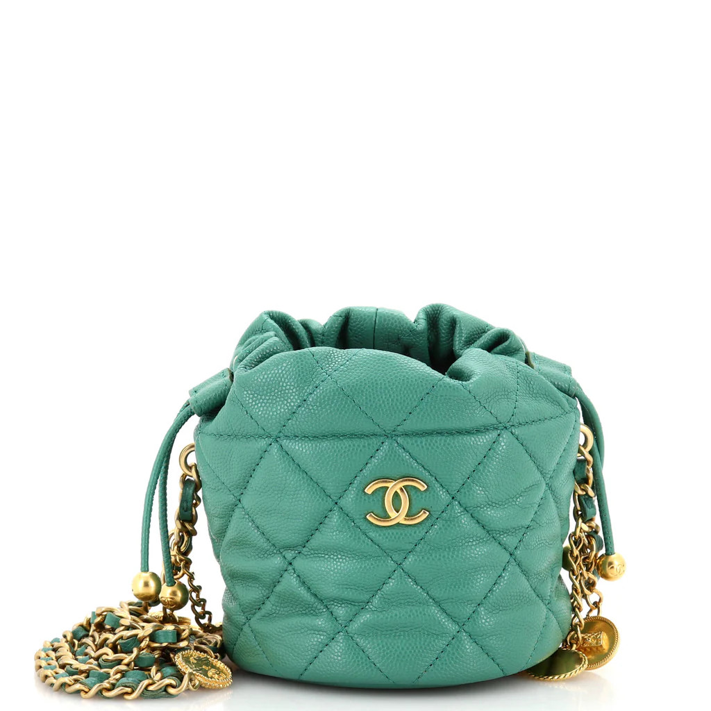 Medallion Charms Drawstring Bucket Bag Quilted Caviar Mini | Rebag