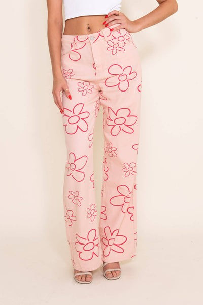 Bailey Rose Daisy Printed Pants for Women in Pink | Glik's