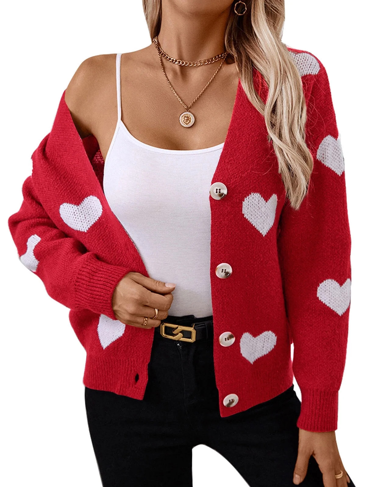 Cardigans for Women Heart Print Valentine's Day Sweaters Loose Casual Button Down Long Sleeve Ope... | Walmart (US)