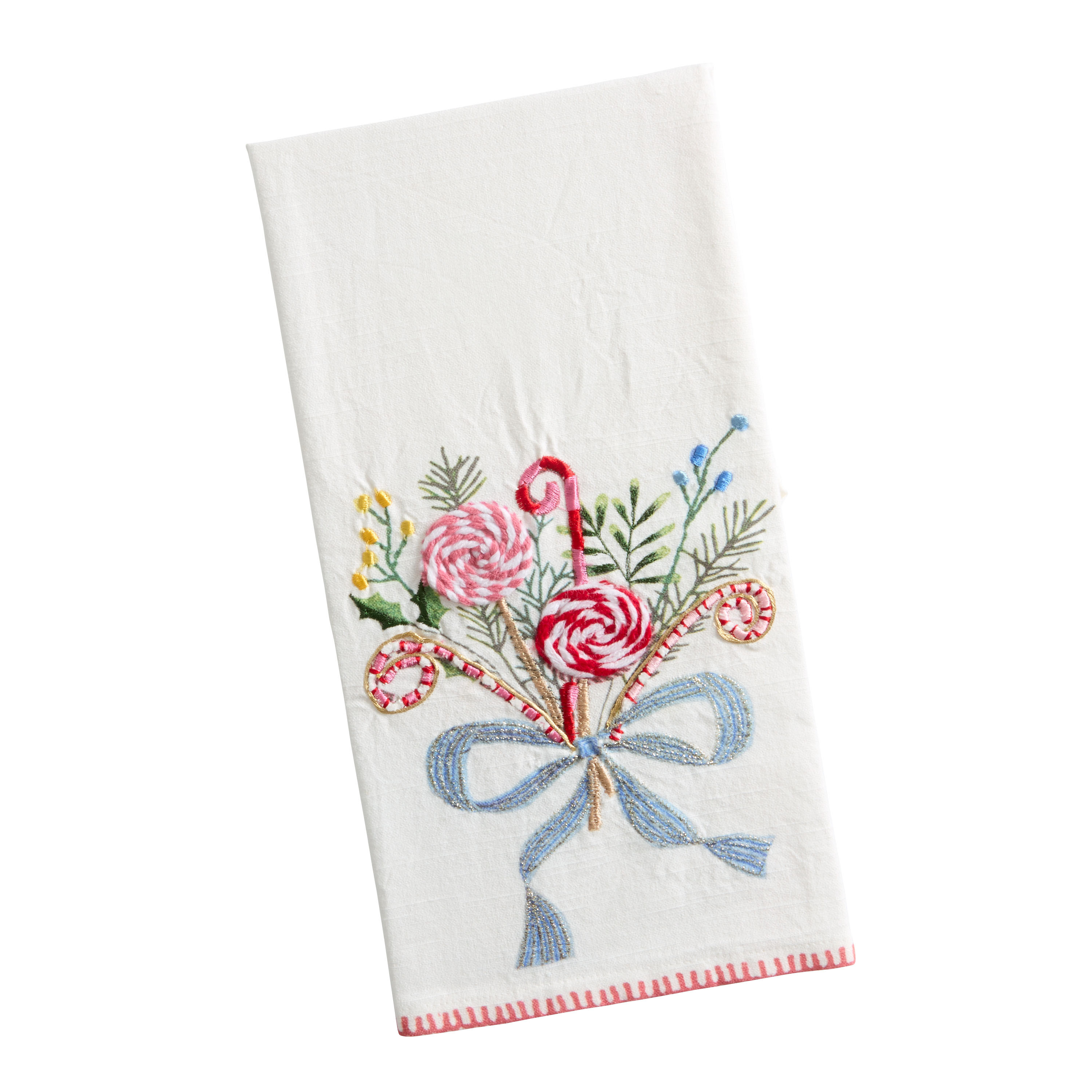 White Candy Bouquet Embroidered Kitchen Towel | World Market