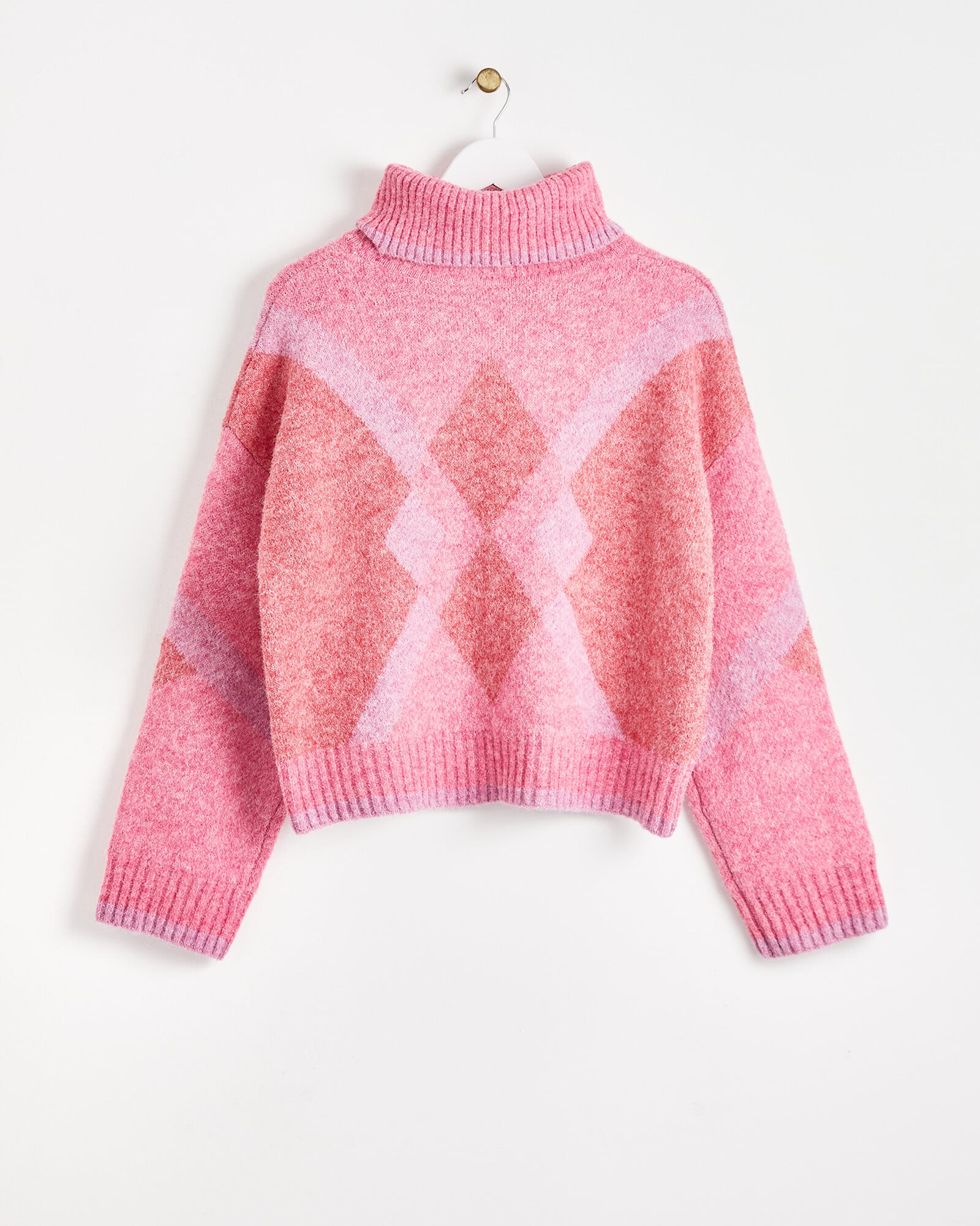 Diamond Pink Roll Neck Knitted Jumper | Oliver Bonas (Global)