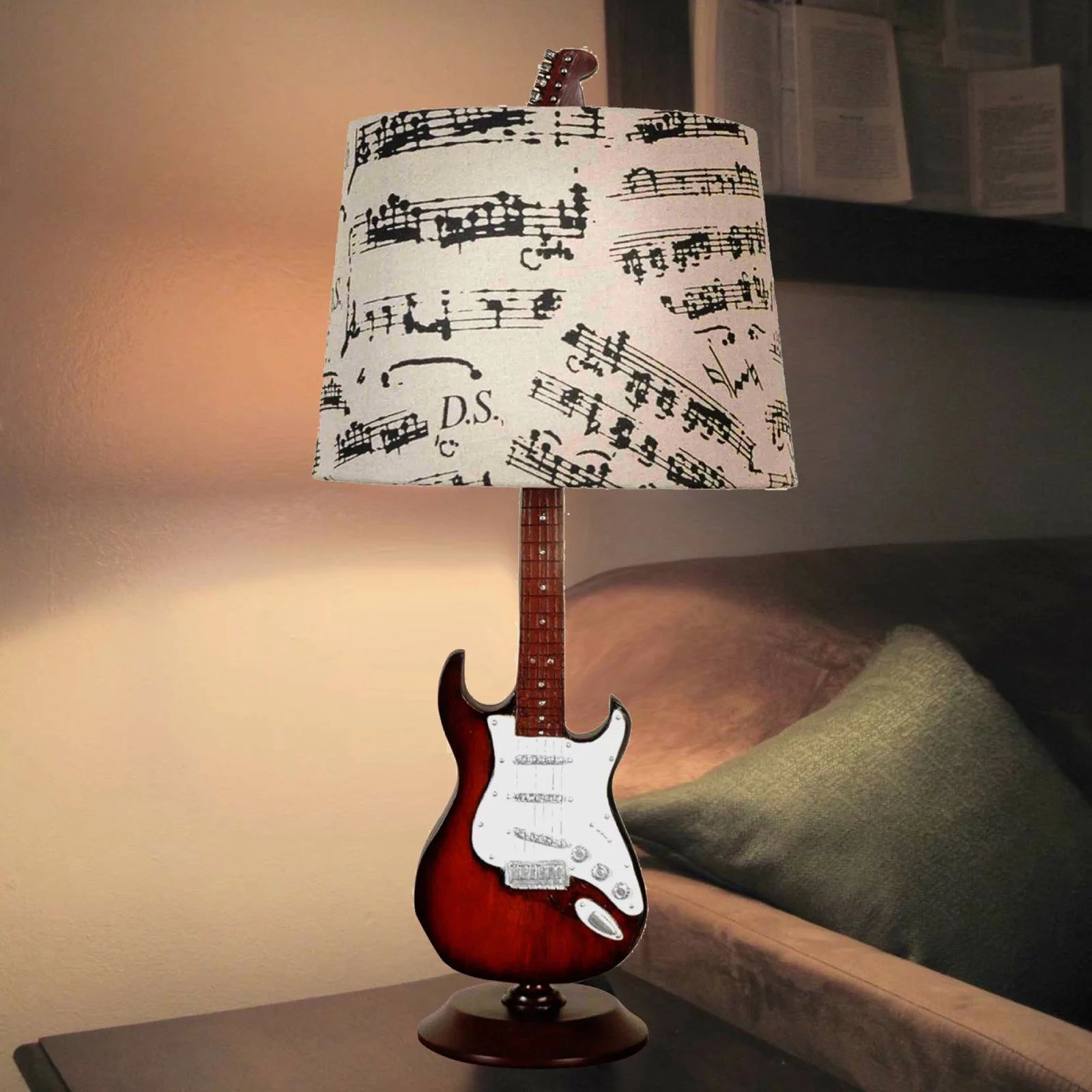 24.5" Guitar Desk Lamp/Shade, Base has a guitar design, Shade has music notes, Gift for music lov... | Walmart (US)