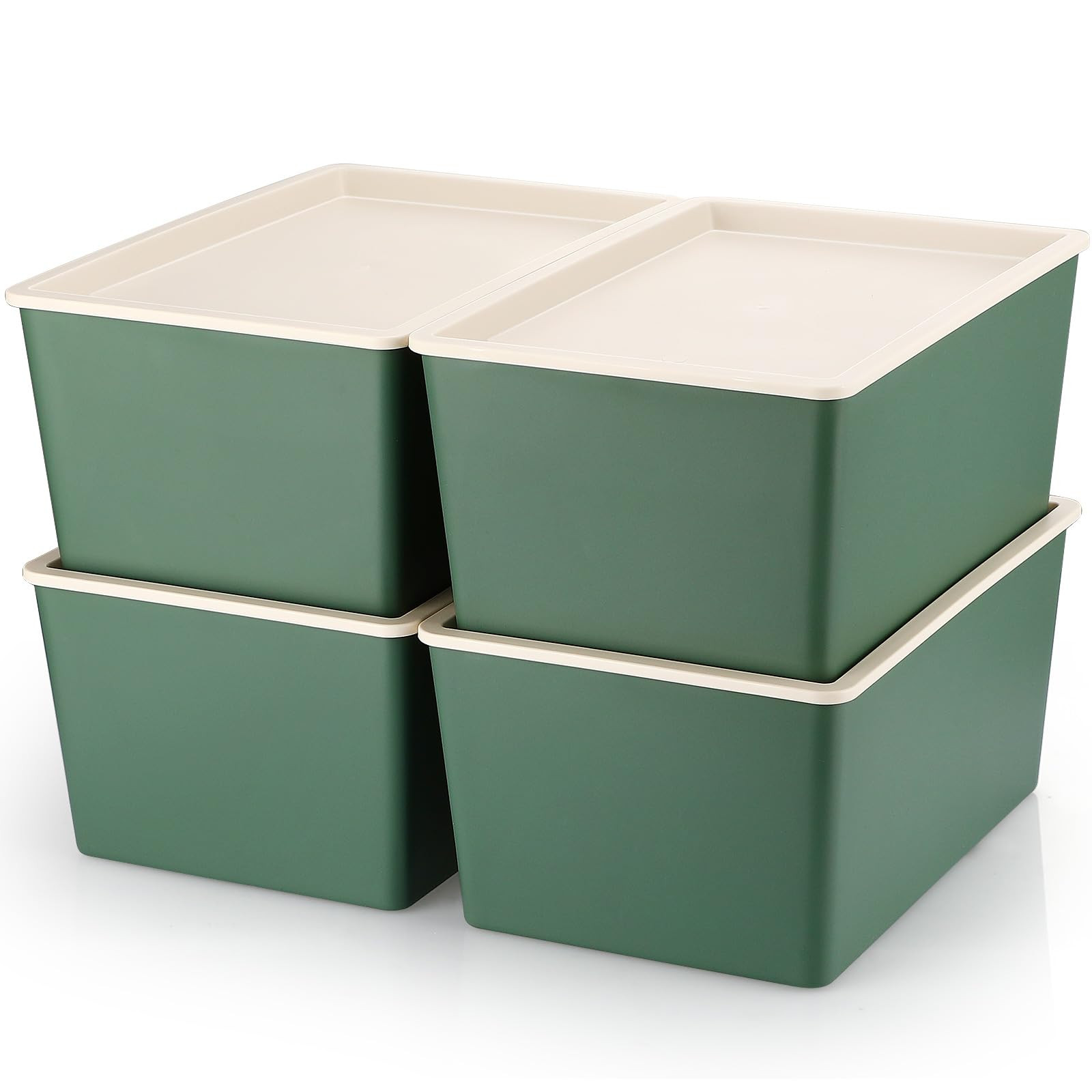 4 Pcs Storage Bins with Lids Plastic Containers Stackable Storage Box Baskets for Organizing Shel... | Amazon (US)
