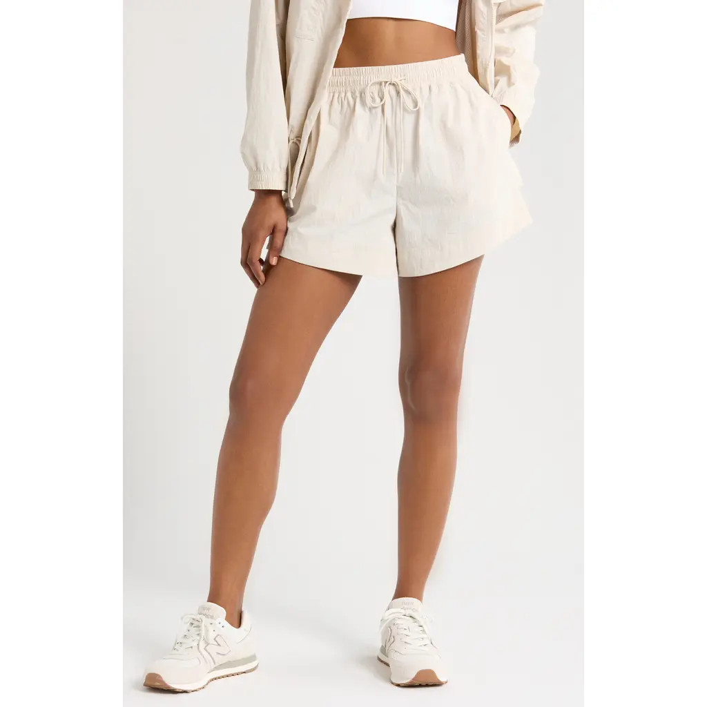 Zella Road Trip Crinkle Nylon Shorts in Grey Moonbeam at Nordstrom Rack, Size Large | Nordstrom Rack