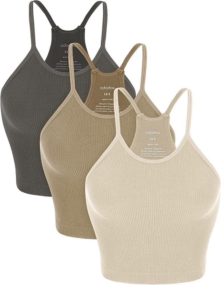 3-Pack Washed Seamless Rib-Knit Camisole Crop Tank Tops | Amazon (US)