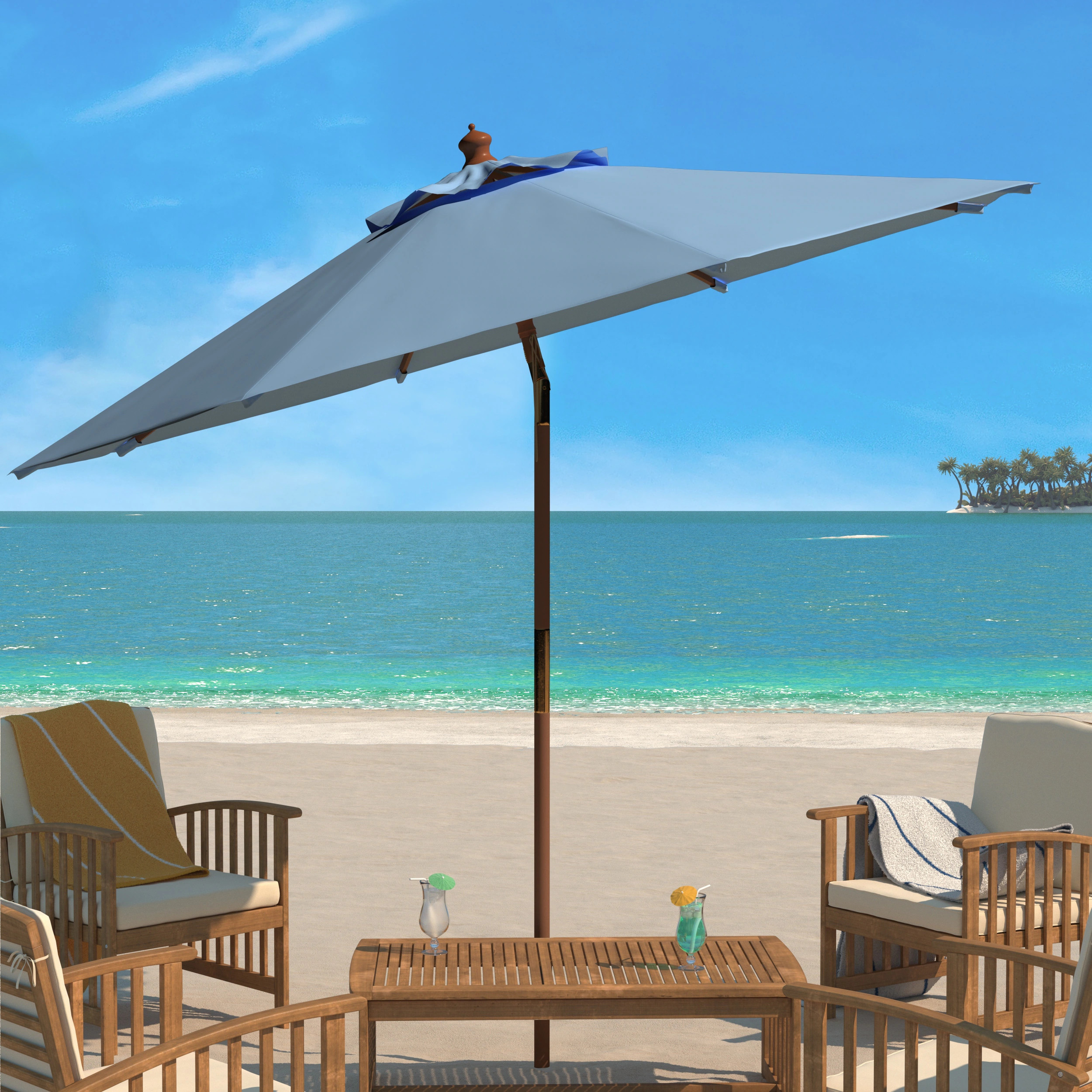 SAFAVIEH Zlatana 9 Ft Wooden Outdoor Umbrella - Baby Blue | Overstock