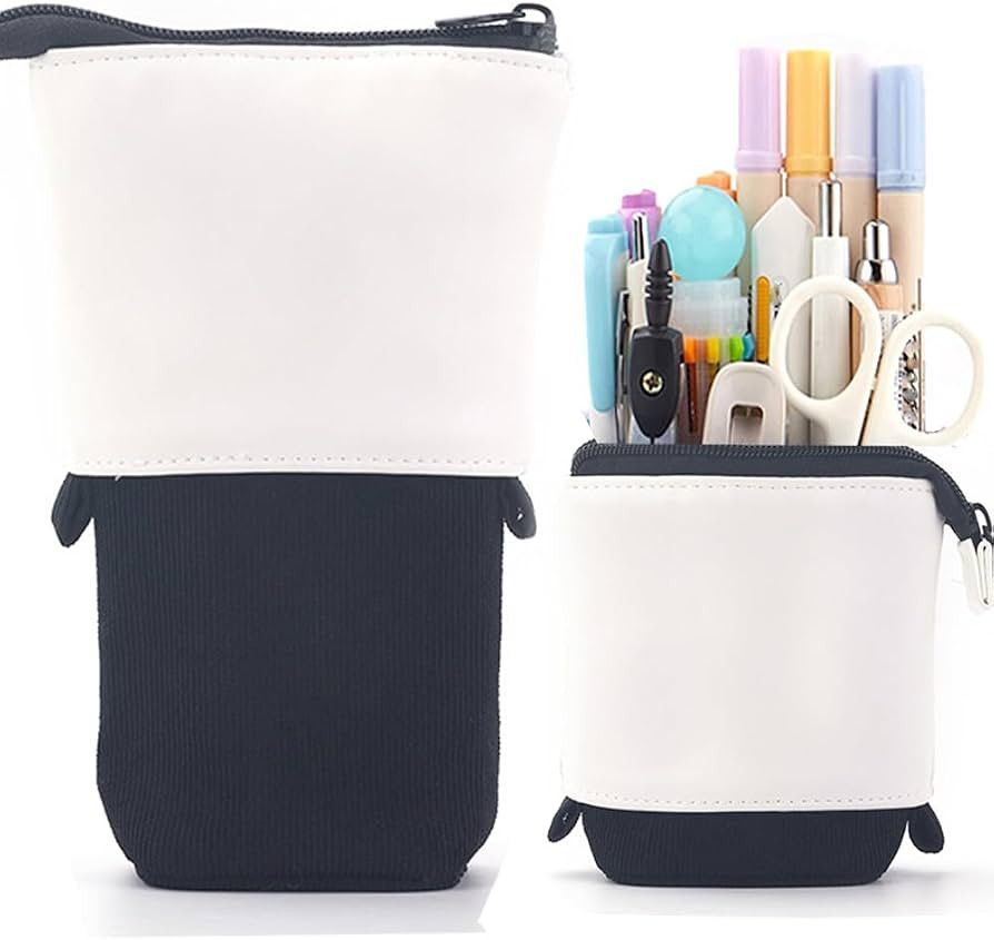 Telescopic Pencil Bag Pen Holder Stationery Case, PU Corduroy Stand-up Retractable Transformer Ba... | Amazon (US)