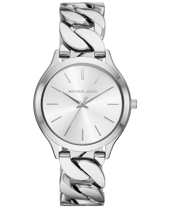 Michael Kors Women's Slim Runway Three-Hand Silver-Tone Stainless Steel Watch 38mm - Macy's | Macy's