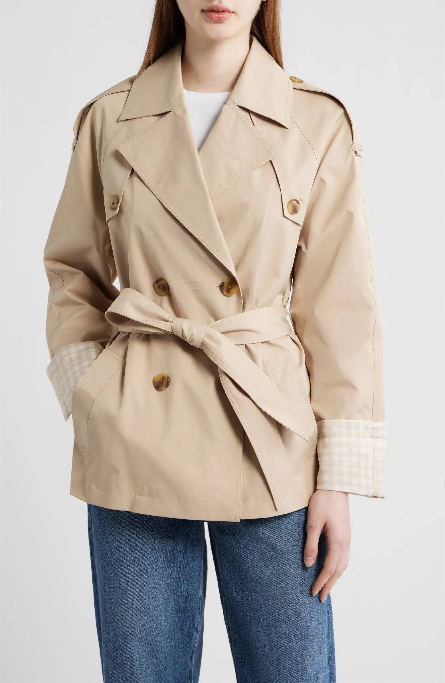 Water Resistant Gingham Cuff Double Breasted Trench Coat | Nordstrom