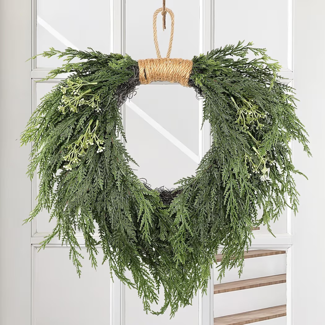 Christmas Norfolk Pine Wreath 16 Inch Christmas Wreath for Front Door Artificial Greenery Faux Ce... | Amazon (US)