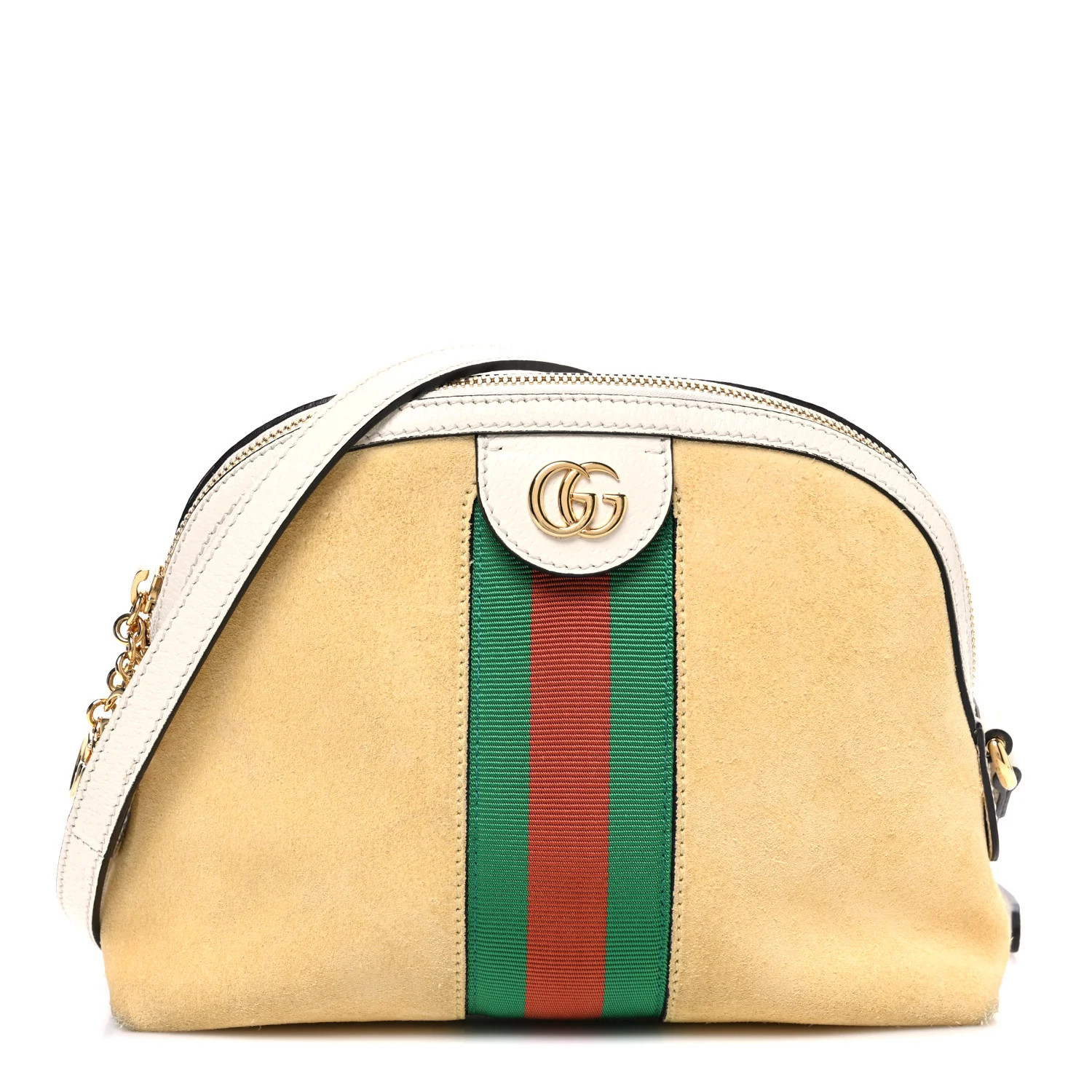 Gucci Suede Calfskin GG Web Small Ophidia Dome Shoulder Bag Burro New Mystic White 1820198 | FASHIONPHILE (US)