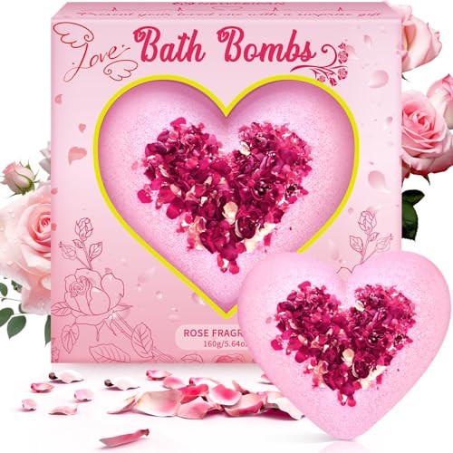 Valentines Bath Bombs for Women, XXL Valentines Day Gifts for Her & Him, Organic Heart Shaped Handmade Rose Essential Oil, Valentines Day Basket Birthday Gifts for Wife Daughter Girlfriend Coworkers | Amazon (US)