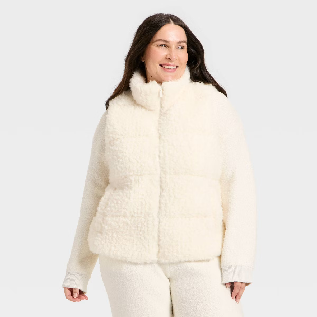 Women's Faux Shearling Puffer Vest - Universal Thread™ Cream | Target